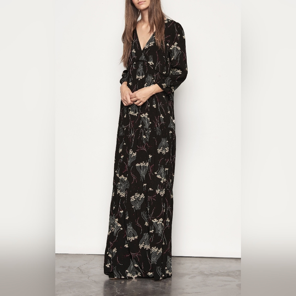 ba&sh Black V-Neck Bishop Sleeve Maxi Gown Kina